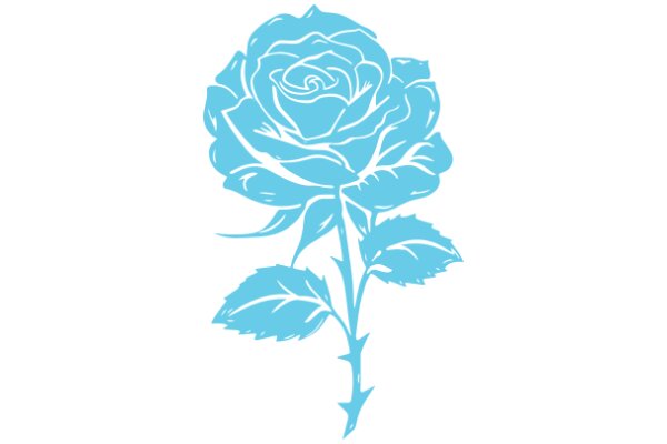 Stylized Blue Rose with Detailed Leaf Design