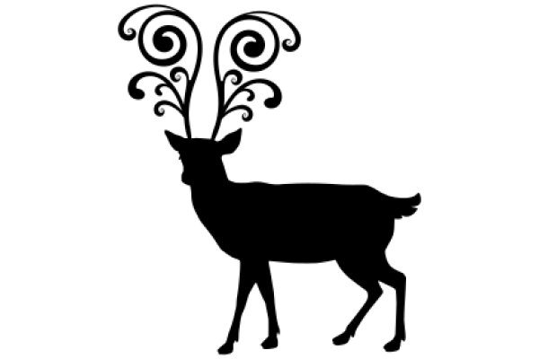 Stylized Black Deer Silhouette with Antlers