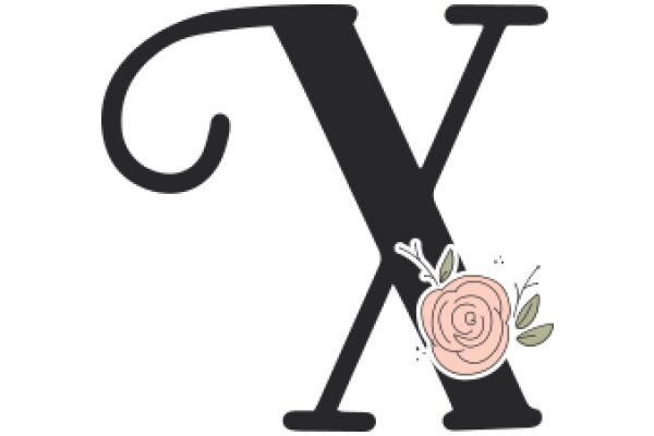 Stylized Letter 'X' with a Rose and Leaves Embellishment