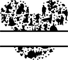 Silhouette of a Heart, Filled with a Variety of Silhouetted Characters and Symbols