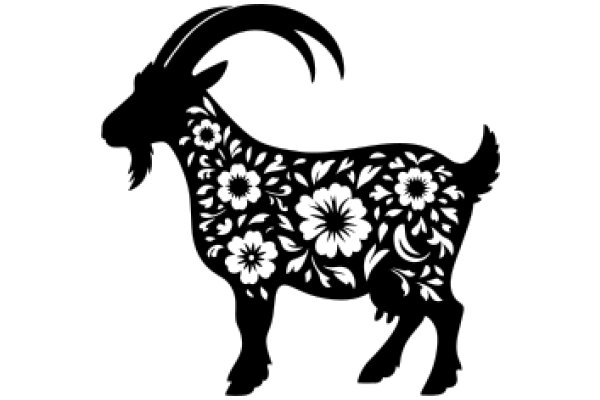 Stylized Silhouette of a Ram with Floral Designs