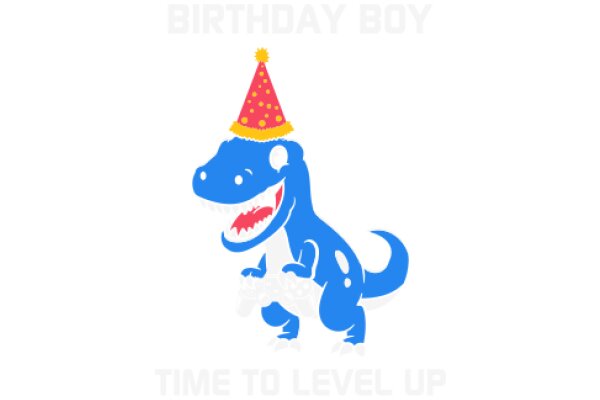 Celebrating Birthday Boy with a Blue Dinosaur and a Party Hat