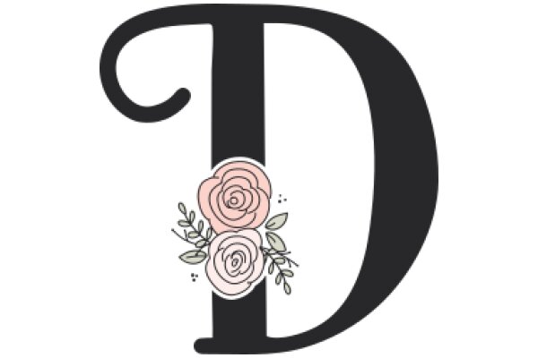 Stylized Letter D with Pink Roses and Green Leaves