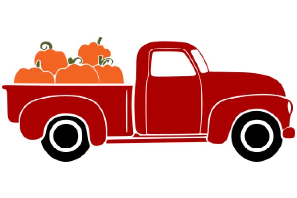 Vintage Red Truck Loaded with Orange Vegetables