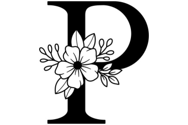 Monochrome Logo of the Letter 'P' with a Floral Design