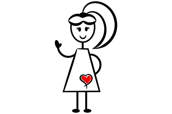 A Stylized Cartoon of a Girl with a Heart on Her Dress