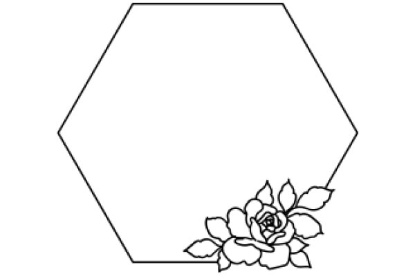 A Simple Line Drawing of a Flower and a Hexagon