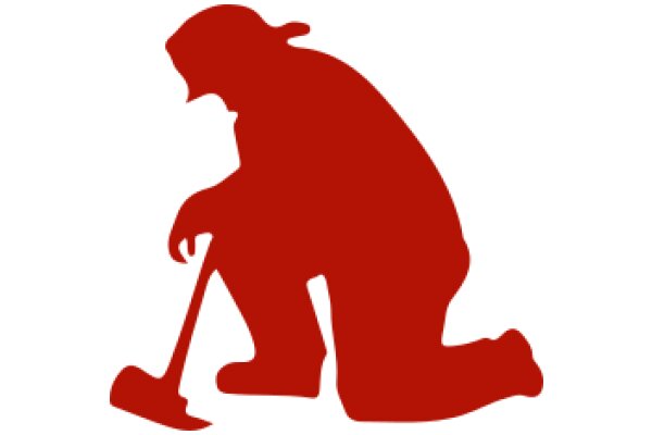 A Silhouette of a Man with a Shovel, in Red