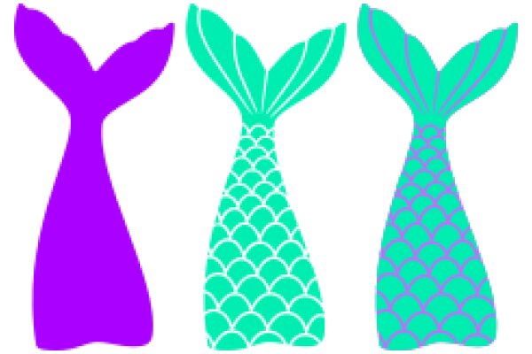 Three Stylized Fish Designs: Purple, Green, and Blue