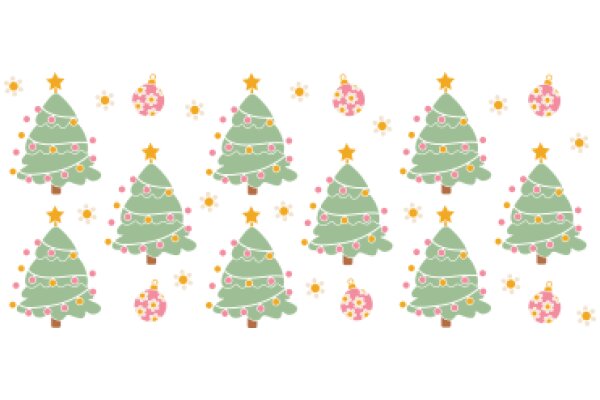 A Festive Pattern of Christmas Trees and Ornaments