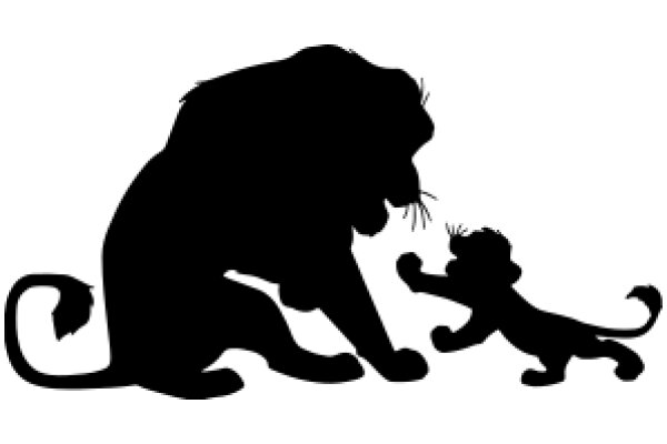 A Playful Moment: A Lion and a Lion Cub in Silhouette