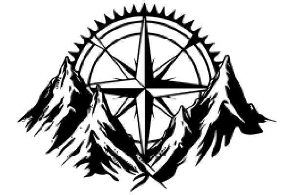 Vintage Nautical Compass Design with Mountain Silhouette