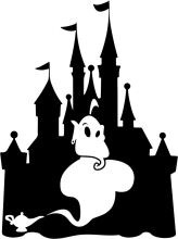 A Whimsical Silhouette of a Ghostly Castle and Creature