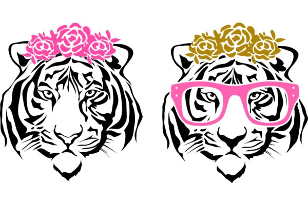 Stylish Tiger with Pink Flowers and Pink Glasses