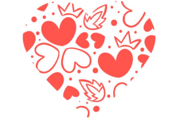 Vibrant Red Heart Design with Flower Pattern and Symbols