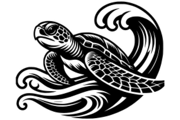 Stylized Illustration of a Sea Turtle with a Wave Design