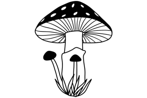 A Simple Line Drawing of a Mushroom and Its Roots