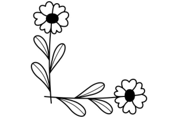 Simplistic Line Drawing of a Flower and Leaf