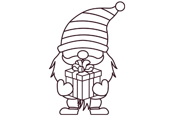 A Festive Gift-Giving Scene with a Striped Gnome Character