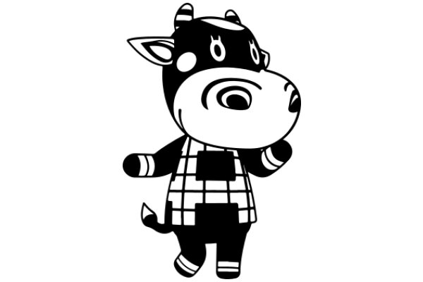 A Playful Cartoon of a Cow with a Checkered Vest