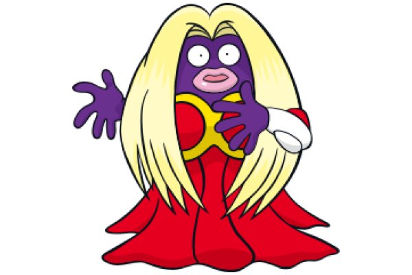 Purple and Red Pixelated Character with Yellow Hair and Red Shoes