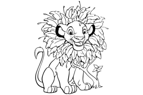 The Lion's Flowery Companion: A Whimsical Illustration