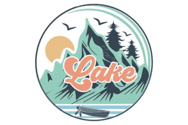 A Vibrant Logo for Lake, Featuring a Boat and a Mountainous Scene