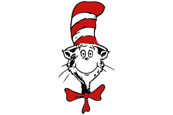 Whimsical Cartoon of a Cat Wearing a Red and White Hat