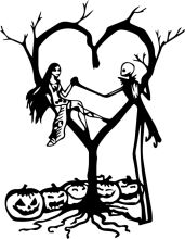 A Silhouette of a Woman and a Tree with Halloween-themed Pumpkins