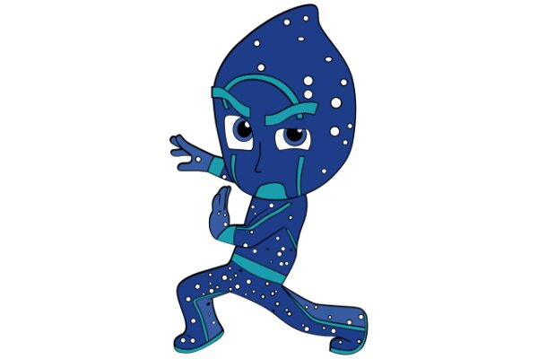 Vibrant Blue Cartoon Character with a Spiky Haircut and a Starry Outfit