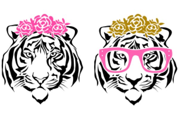 Stylish Tiger: A Fashionable Feline with a Pink Crown and Pink Glasses