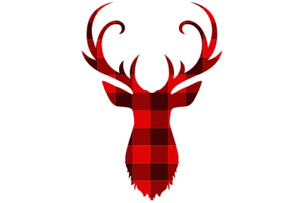 Stylized Red Deer Head with Antlers and Plaid Pattern