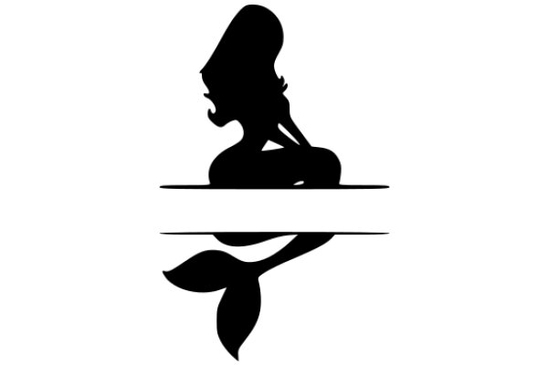 Silhouette of a Mermaid with a Tail, Floating in a White Background