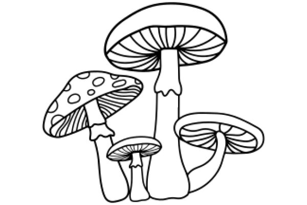 A Whimsical Illustration of Three Mushrooms with Polka Dots