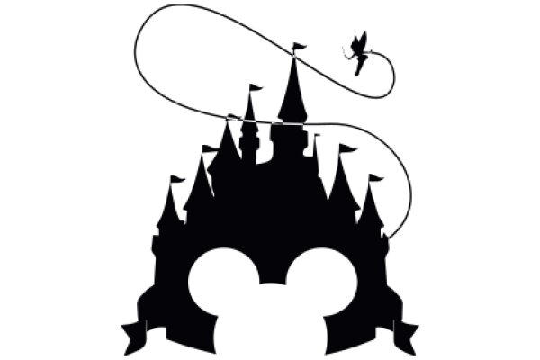 Whimsical Castle Silhouette with a Flying Fairy