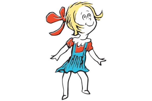 A Cartoon Character with a Red Bow and a Blue Dress