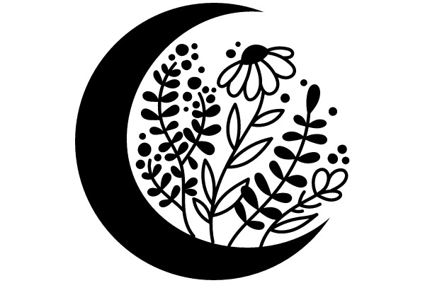 Moonlit Garden: AFlowering Plant under the Crescent Moon