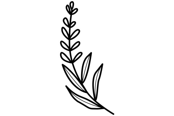 Stylized Line Drawing of a Plant with Leaves and Stem