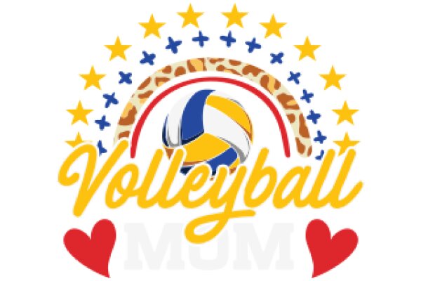 Vintage Volleyball Logo with Stars and Hearts