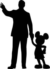 A Silhouette of a Man and a Mickey Mouse Character Walking Together