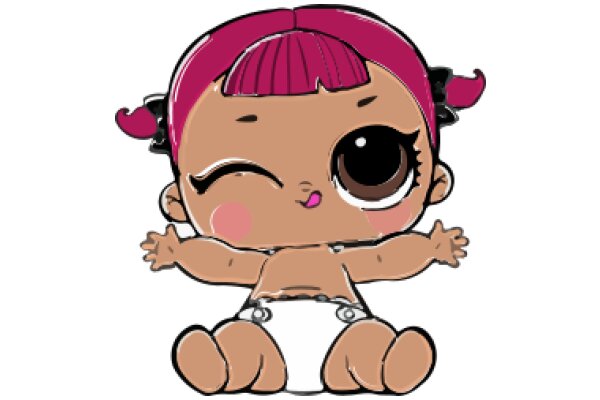 Cute Cartoon Character with Pink Hair and Eyes