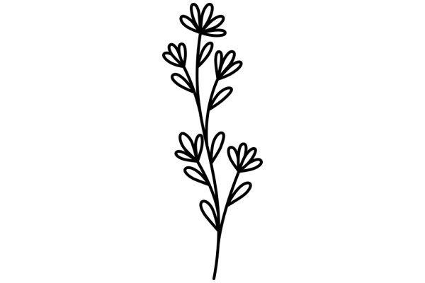 Simplistic Line Drawing of a Flower Stem with Leaves