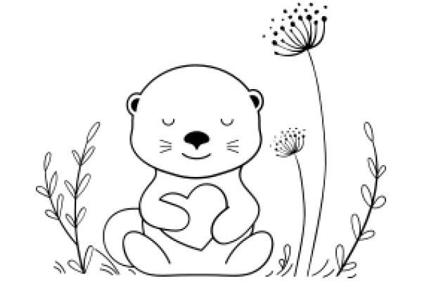 A Peaceful Scene of a Smiling Bear with a Heart and a Flower