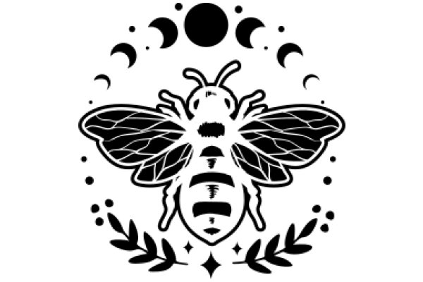 Stylized Illustration of a Bee and Cosmic Elements