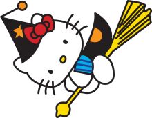 Whimsical Cartoon of Hello Kitty and a Broomstick