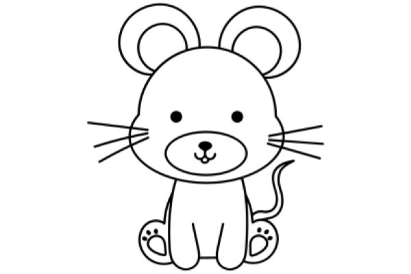 A Simple Line Drawing of a Cute Cartoon Mouse