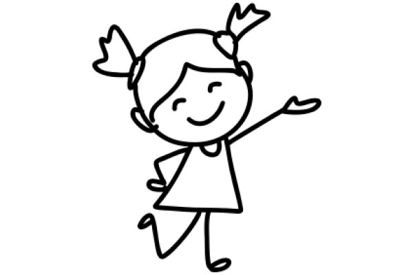 A Simple Line Drawing of a Happy Girl with Pigtails and Antlers