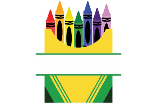 Vibrant Crayons in a Yellow Box with a Green Stripe