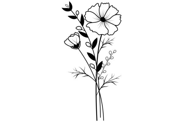 Floral Illustration: A Delicate Arrangement of Flowers and Leaves