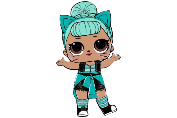 An Adorable Cartoon Character with Blue Hair and a Cat Ear